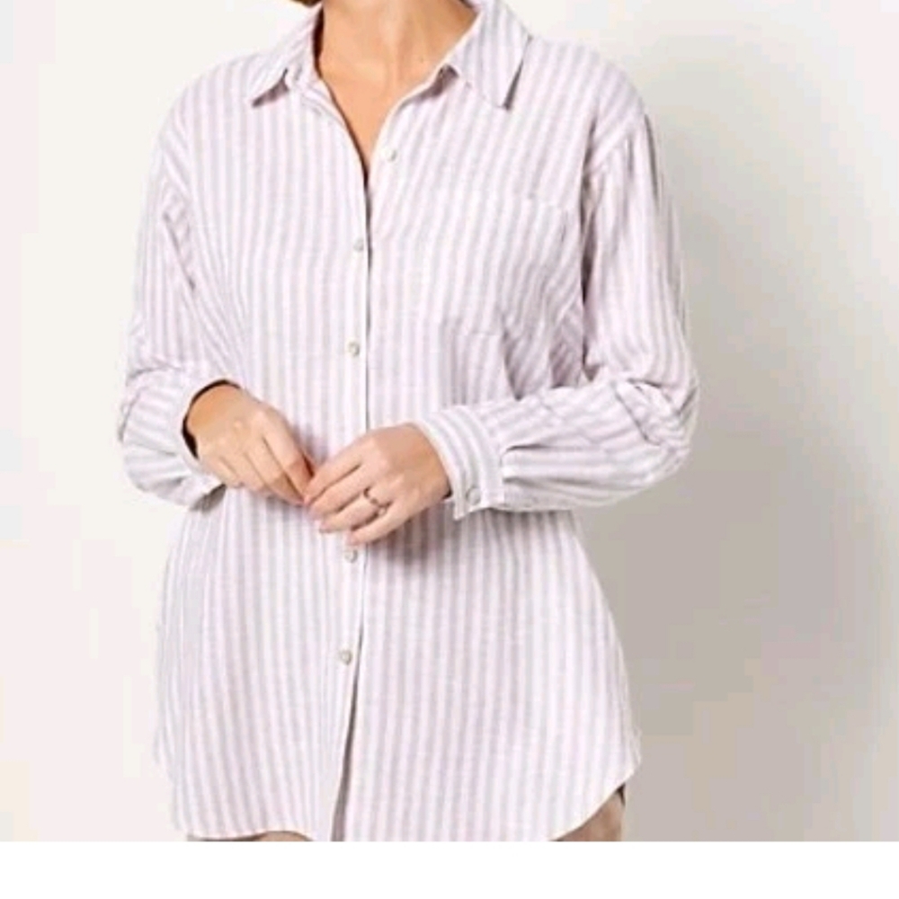 Susan Graver Pure Cross-Dyed Linen Blend Tunic  Stripe XS QVC